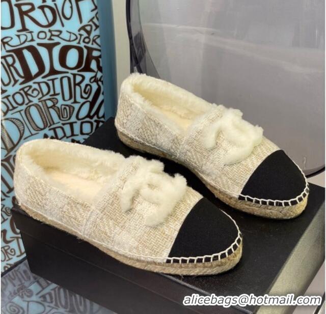 Best Grade Chanel Tweed Wool Espadrilles 112229 Beige/Black