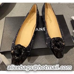 Good Product Chanel Tweed Camellia Bloom Ballerinas 112232 Black