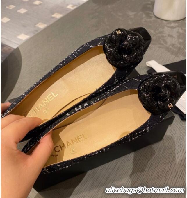 Good Product Chanel Tweed Camellia Bloom Ballerinas 112232 Black