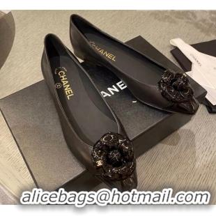 Reasonable Price Chanel Leather Camellia Bloom Ballerinas 112233 Black