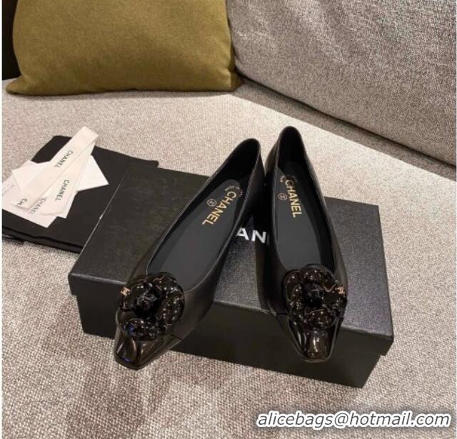 Reasonable Price Chanel Leather Camellia Bloom Ballerinas 112233 Black