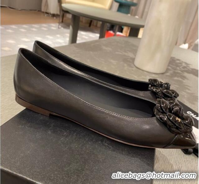 Reasonable Price Chanel Leather Camellia Bloom Ballerinas 112233 Black