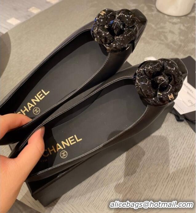 Reasonable Price Chanel Leather Camellia Bloom Ballerinas 112233 Black