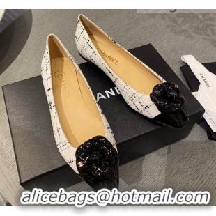 Low Price Chanel Leather Camellia Bloom Ballerinas 112233 White/Black