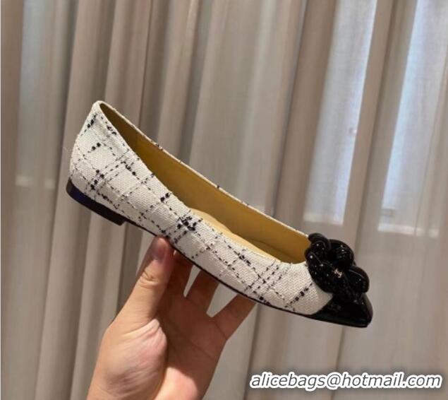 Low Price Chanel Leather Camellia Bloom Ballerinas 112233 White/Black