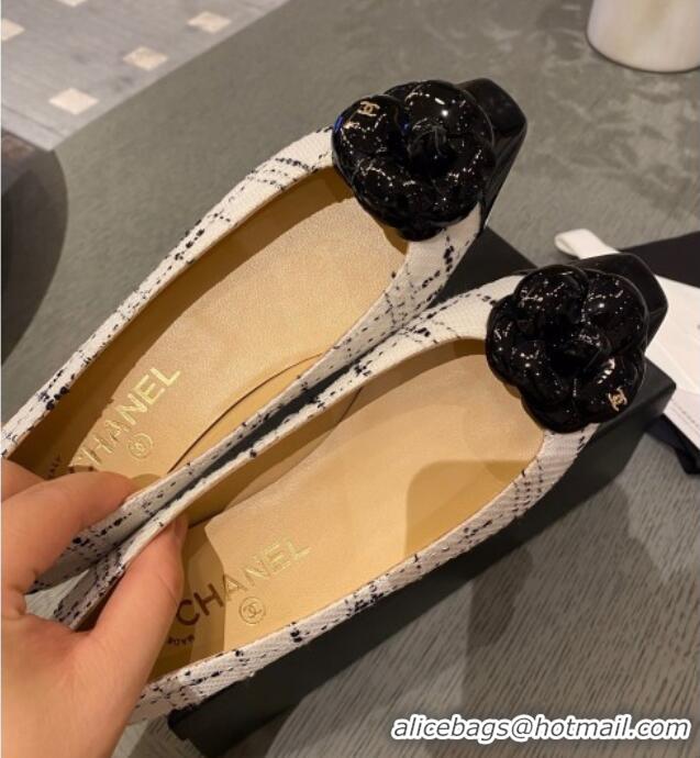 Low Price Chanel Leather Camellia Bloom Ballerinas 112233 White/Black