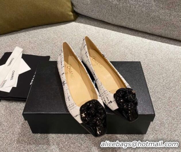 Low Price Chanel Leather Camellia Bloom Ballerinas 112233 White/Black