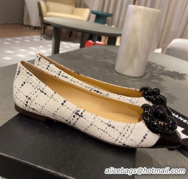 Low Price Chanel Leather Camellia Bloom Ballerinas 112233 White/Black