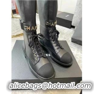 New Discount Chanel Calfskin & Knit Lace-up Ankle Boots G38218 Black 2021