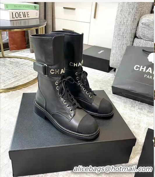 New Discount Chanel Calfskin & Knit Lace-up Ankle Boots G38218 Black 2021