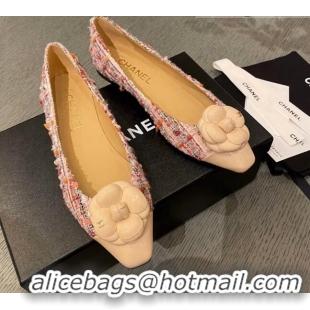 Top Quality Chanel Tweed Camellia Bloom Ballerinas 112236 Pink/Beige