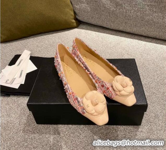 Top Quality Chanel Tweed Camellia Bloom Ballerinas 112236 Pink/Beige