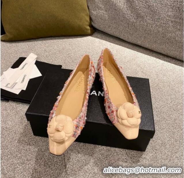 Top Quality Chanel Tweed Camellia Bloom Ballerinas 112236 Pink/Beige