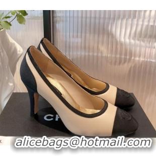 Duplicate Chanel Lambskin & Grosgrain Pumps 112239 Beige/Black