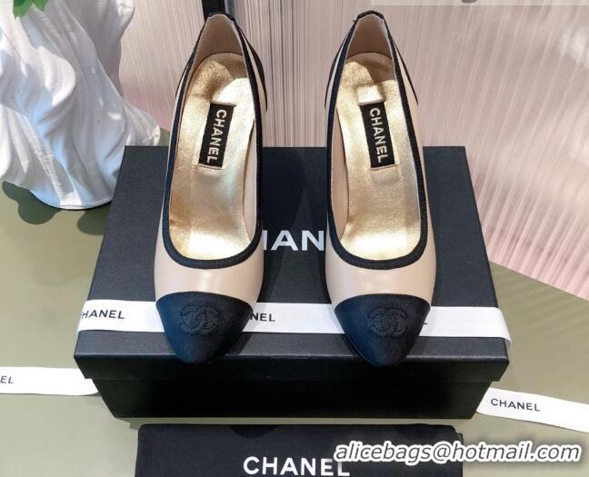 Duplicate Chanel Lambskin & Grosgrain Pumps 112239 Beige/Black