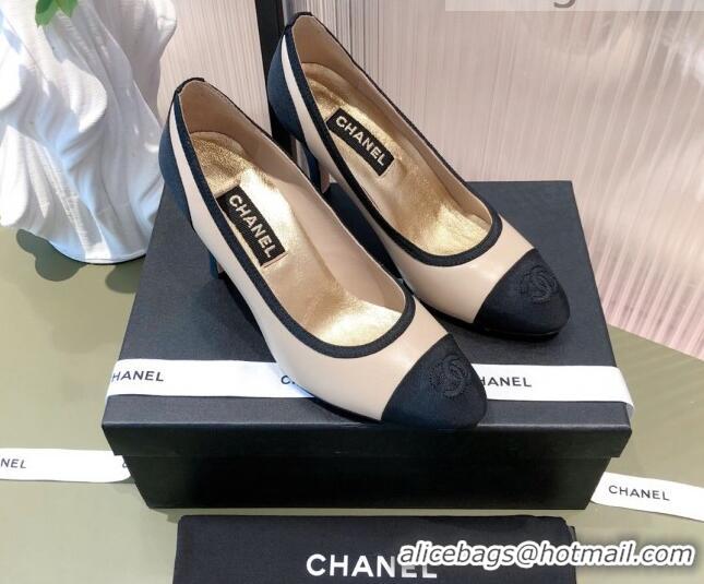 Duplicate Chanel Lambskin & Grosgrain Pumps 112239 Beige/Black