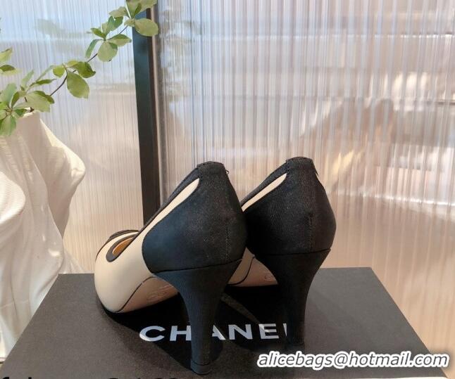 Duplicate Chanel Lambskin & Grosgrain Pumps 112239 Beige/Black