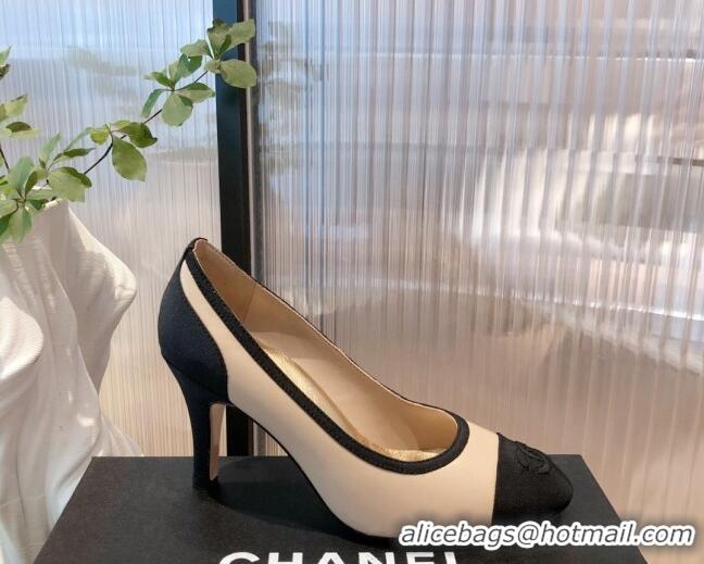 Duplicate Chanel Lambskin & Grosgrain Pumps 112239 Beige/Black