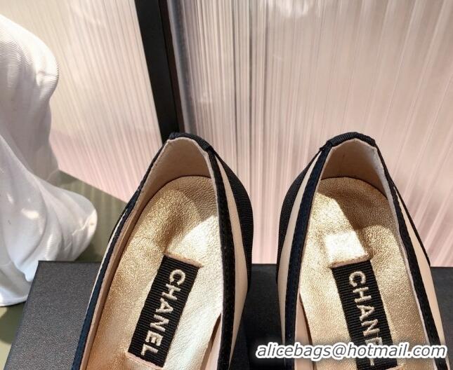 Duplicate Chanel Lambskin & Grosgrain Pumps 112239 Beige/Black