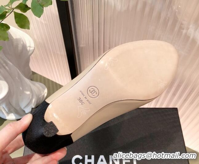 Duplicate Chanel Lambskin & Grosgrain Pumps 112239 Beige/Black