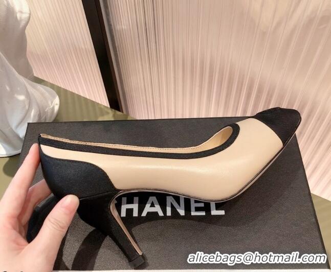 Duplicate Chanel Lambskin & Grosgrain Pumps 112239 Beige/Black