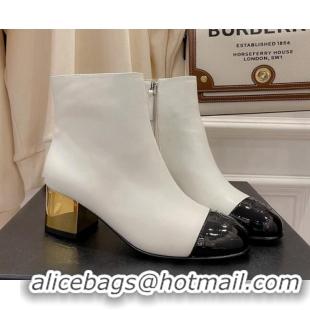 New Style Chanel Leather Metallic Heel Ankle Boots 112241 White/Gold