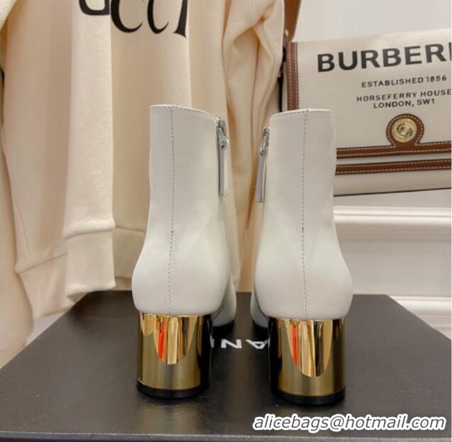 New Style Chanel Leather Metallic Heel Ankle Boots 112241 White/Gold