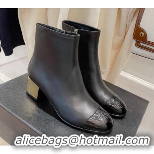 Top Quality Chanel Leather Metallic Heel Ankle Boots 112241 Black/Gold