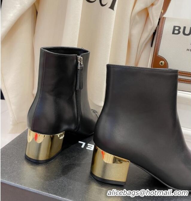 Top Quality Chanel Leather Metallic Heel Ankle Boots 112241 Black/Gold