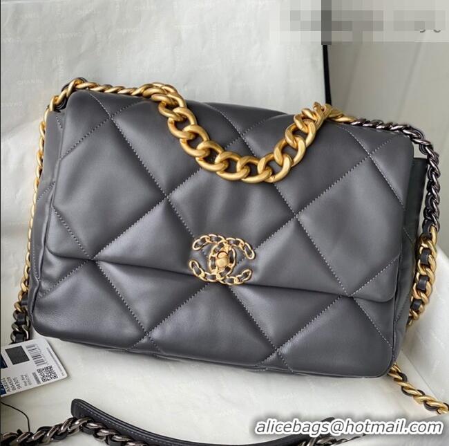 High Quality Chanel 19 Lambskin Large Flap Bag AS1161 Steel Gray 2021 TOP