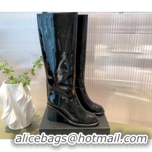 Best Design Chanel Patent Leather High Boots 7cm G38172 Black