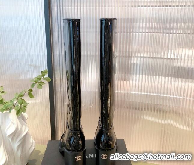 Best Design Chanel Patent Leather High Boots 7cm G38172 Black