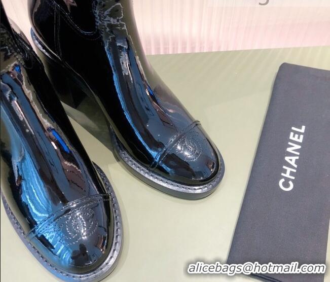 Best Design Chanel Patent Leather High Boots 7cm G38172 Black