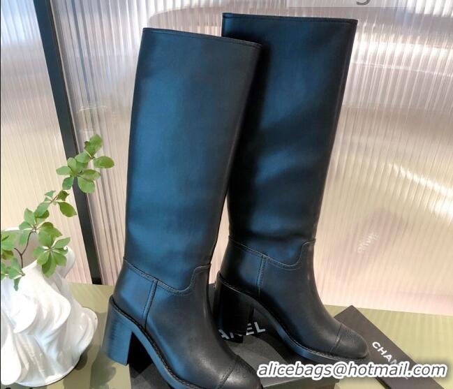 New Fashion Chanel Calfskin High Boots 7cm G38172 Black