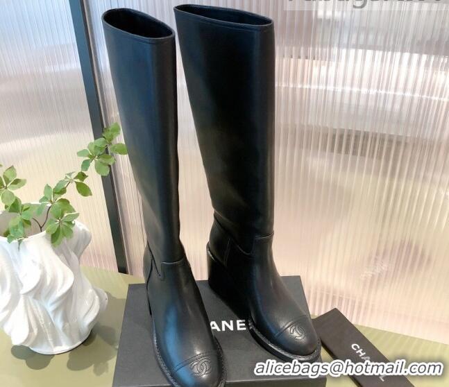 New Fashion Chanel Calfskin High Boots 7cm G38172 Black