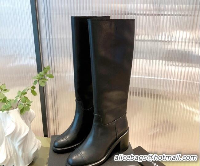 New Fashion Chanel Calfskin High Boots 7cm G38172 Black