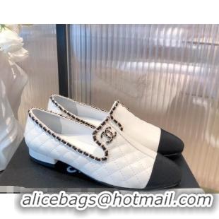 Grade Design Chanel Chain Leather & Grosgrain Asymmetric Loafers 112250 White