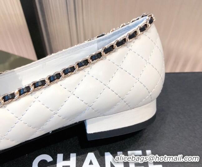 Grade Design Chanel Chain Leather & Grosgrain Asymmetric Loafers 112250 White