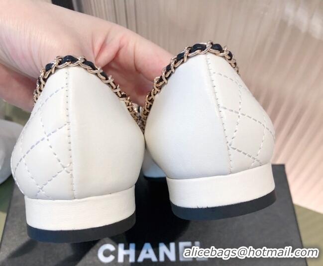 Grade Design Chanel Chain Leather & Grosgrain Asymmetric Loafers 112250 White