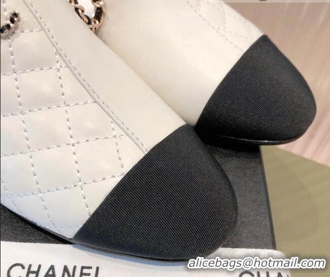 Grade Design Chanel Chain Leather & Grosgrain Asymmetric Loafers 112250 White