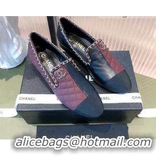 Top Quality Chanel Chain Leather & Grosgrain Asymmetric Loafers 112250 Black/Burgundy