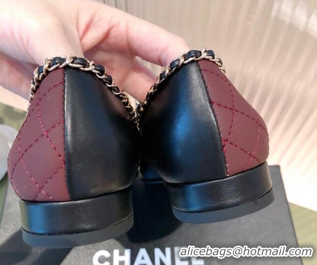 Top Quality Chanel Chain Leather & Grosgrain Asymmetric Loafers 112250 Black/Burgundy