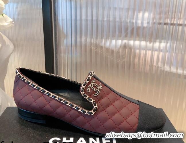 Top Quality Chanel Chain Leather & Grosgrain Asymmetric Loafers 112250 Black/Burgundy