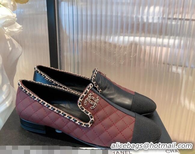 Top Quality Chanel Chain Leather & Grosgrain Asymmetric Loafers 112250 Black/Burgundy