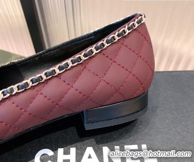 Top Quality Chanel Chain Leather & Grosgrain Asymmetric Loafers 112250 Black/Burgundy