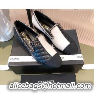 Best Price Chanel Chain Leather & Grosgrain Asymmetric Loafers 112253 Black/White