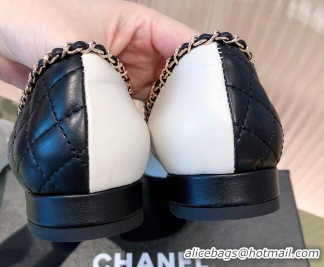 Best Price Chanel Chain Leather & Grosgrain Asymmetric Loafers 112253 Black/White