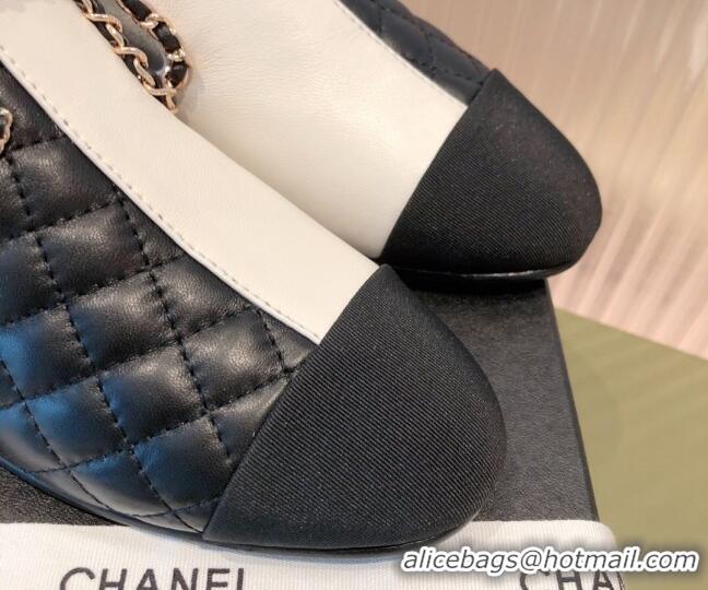 Best Price Chanel Chain Leather & Grosgrain Asymmetric Loafers 112253 Black/White