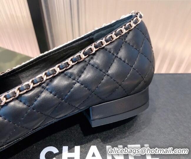 Best Price Chanel Chain Leather & Grosgrain Asymmetric Loafers 112253 Black/White