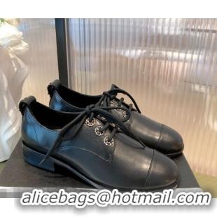 Best Luxury Chanel Calfskin Lace-ups Shoe 112254 Black